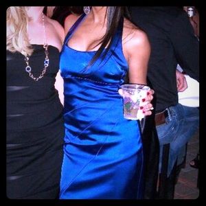 Royal blue Cache halter cocktail dress